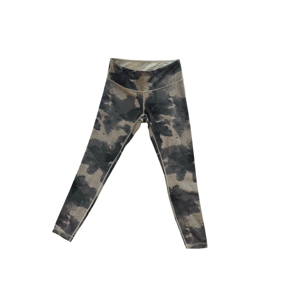 Lululemon Wunder Under Reversible Leggings Grey Black Camo Print Size 4